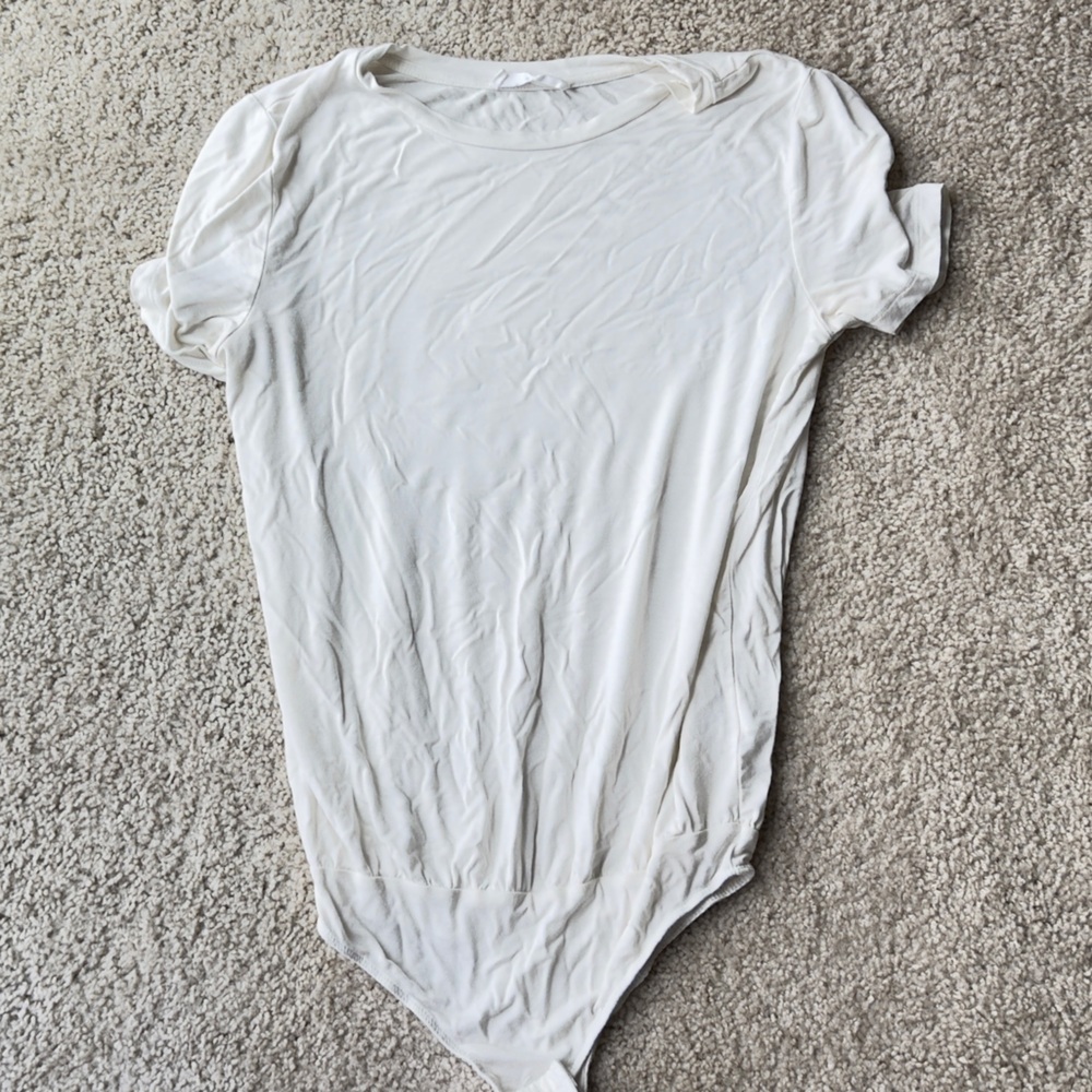 Elodie White Short Sleeve Bodysuit Size Small